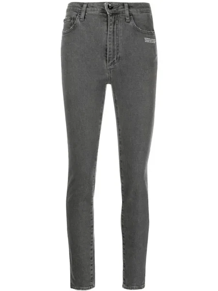 Skinny jeansy skinny Off-white z nadrukiem o krotszym kroju białe