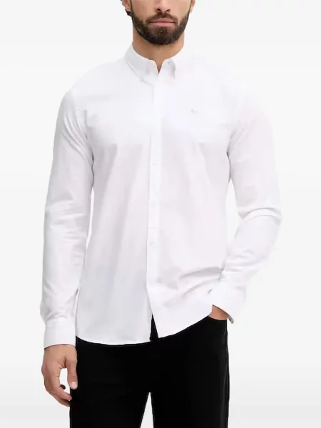 Cămașă Lindbergh cu broderie din țesătură twill alb