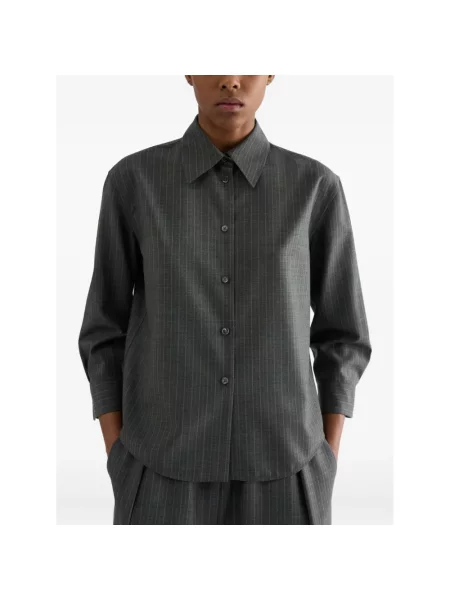 Koszula Jil Sander wełniana w paski szara