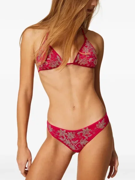 Gėlėtas bikinis Twinset su spygliais rožinė