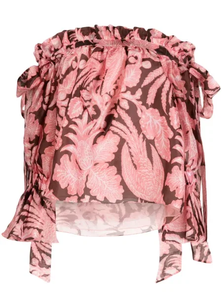 Bluză Biyan de mătase cu model floral cu imagine roz