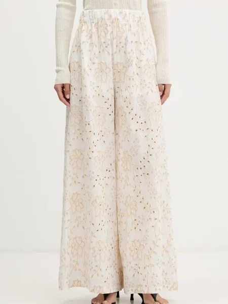 Pantaloni palazzo Vicolo cu broderie alb
