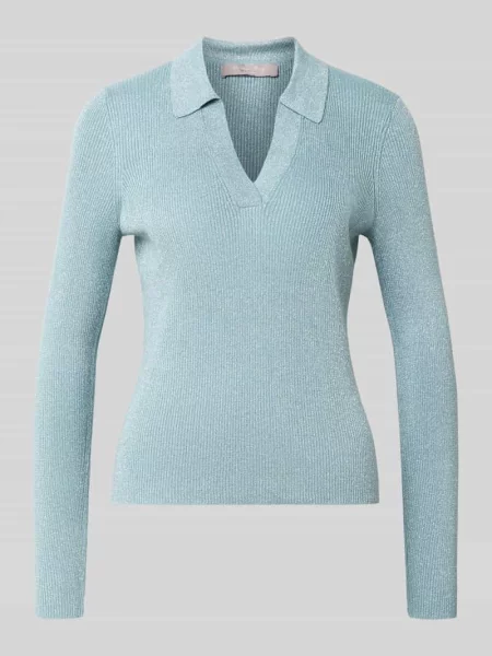 Sweter z dzianiny z mieszanki z kołnierzykiem polo i dekoltem w serek Christian Berg Woman Selection