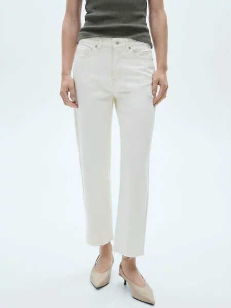 MANGO Прямі джинси бежевий