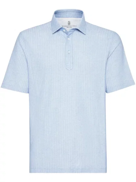 Tricou polo Brunello Cucinelli tricotate albastru