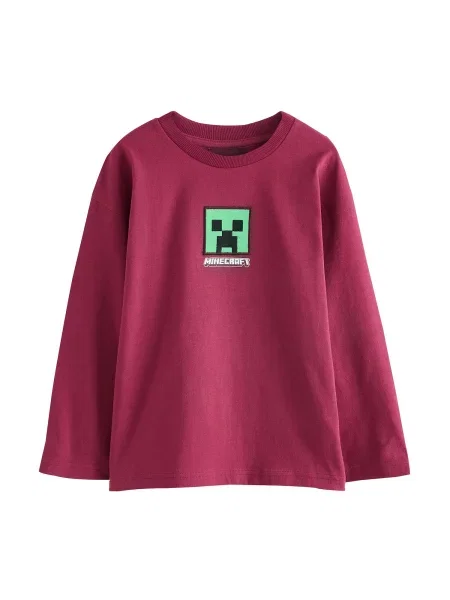 Next Majica Minecraft zelena / ljubičasto crvena / crna bijela
