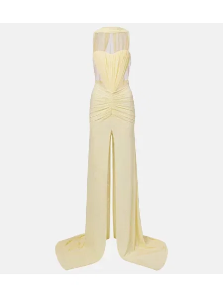 Rochie David Koma cu gât halter galben