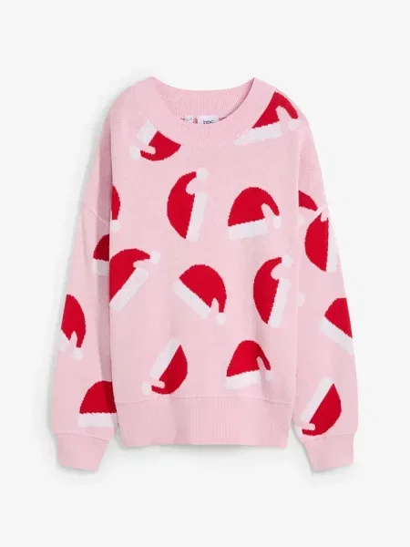 Cienki sweter z okrągłym dekoltem oversize różowy