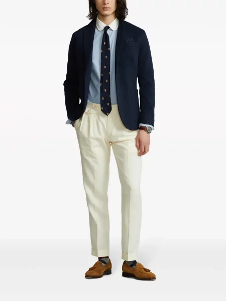 Gėlėtos raštuotos lininiai polo marškinėliai Polo Ralph Lauren balta