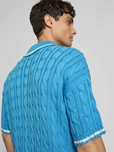Koszulka polo o wyglądzie dzianiny w kroju regular fit Marni niebieska