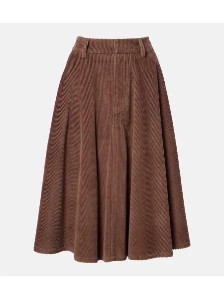 Fustă midi Brunello Cucinelli de catifea cord maro