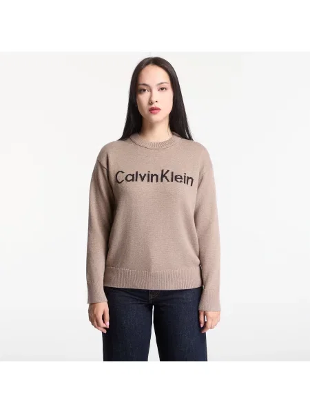 Pulover Calvin Klein Jeans Contrast Logo Ls Sweater Shiitake Melange L