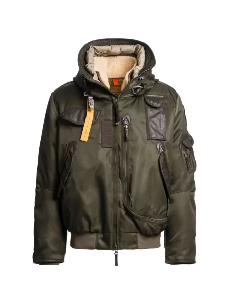 Gulerat geacă bomber Parajumpers din piele de oaie verde