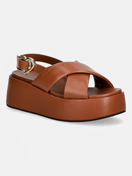 Love Moschino sandále dámske kožené hnedá