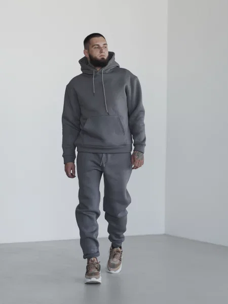 Флисовый костюмный спортивный костюм Handy Wear с капюшоном серый