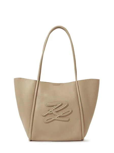 Geantă shopper Karl Lagerfeld K/Autograph din piele cu autograf bej