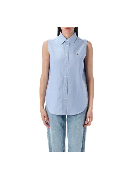 Bluzka koszulowa o kroju relaxed fit z czystej bawełny Polo Ralph Lauren niebieska