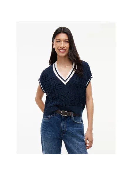 Geacă de blugi Tommy Jeans cu decolteu în V albastru