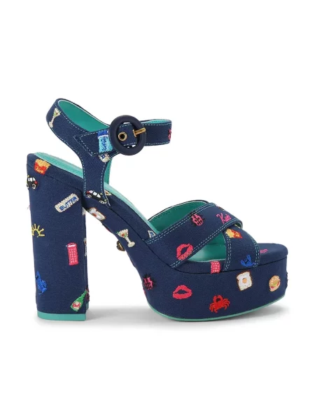 Kurt Geiger London sandale cu înalt Embroidery Platform Navy Canvas albastru