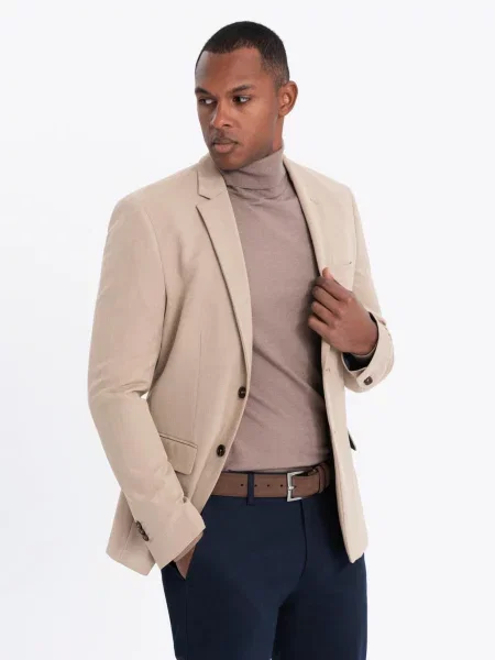Vlnené kockované elegantné sako Ombre béžová