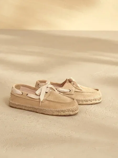 Велурени мокасини Manebi Hamptons Boat-Shoes Espadrilles с равна подметка K KW бежово