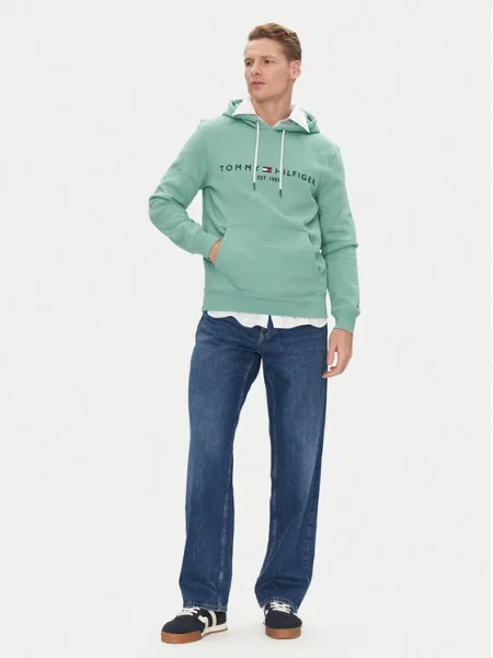 Суичър с качулка Tommy Hilfiger с качулка с апликация зелено