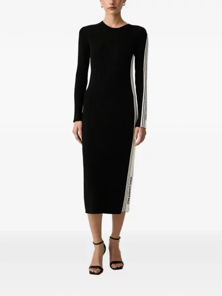 Rochie midi Karl Lagerfeld tricotate cu autograf negru