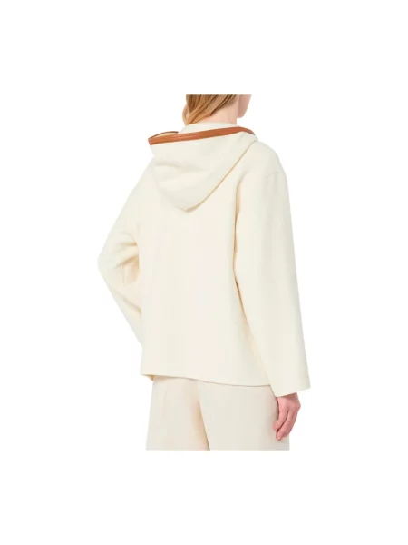 Krótka kurtka Max Mara Studio wełniana z kapturem biała