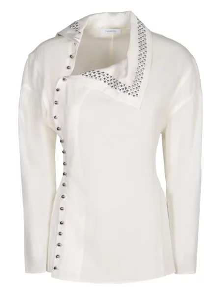 Długa kołnierzykowy bluzka Rabanne z ćwiekami biała
