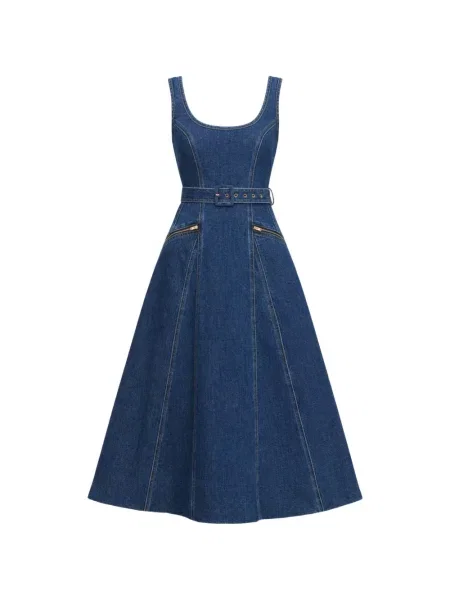 Sukienka jeansowa Self-portrait do kolan dzwony garniturowa niebieska