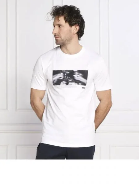 BOSS BLACK Tricou Tiburt alb
