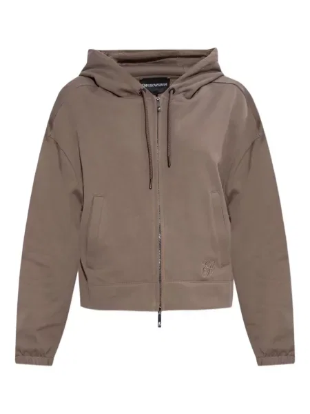 Haftowana bluza z kapturem Emporio Armani brązowa
