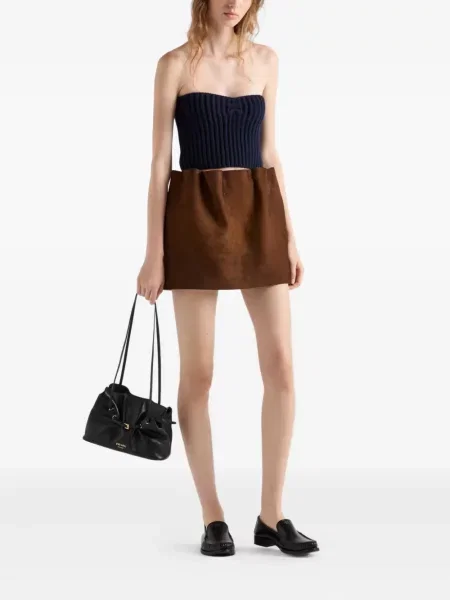 Fusta mini Prada din piele de căprioară maro