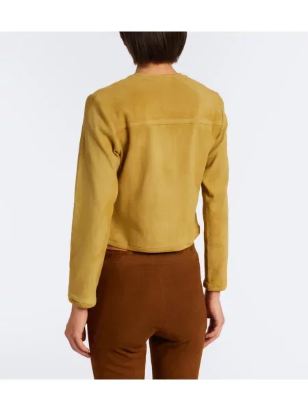 Cardigan Stouls din piele de căprioară galben