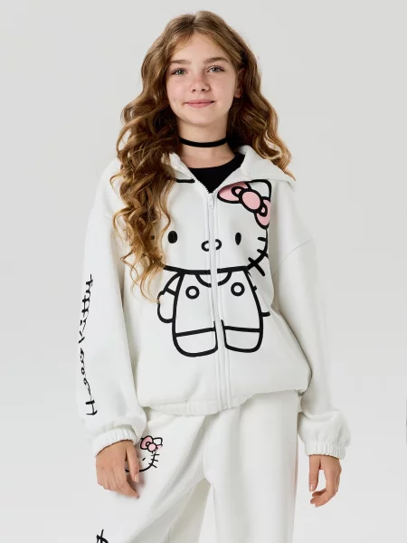 Sinsay Oversize mikina na s kapucí Hello Kitty krémová