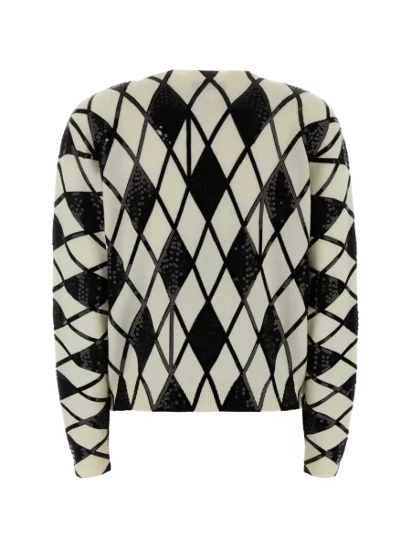 Pulover Blumarine cu paiete cu model argyle alb