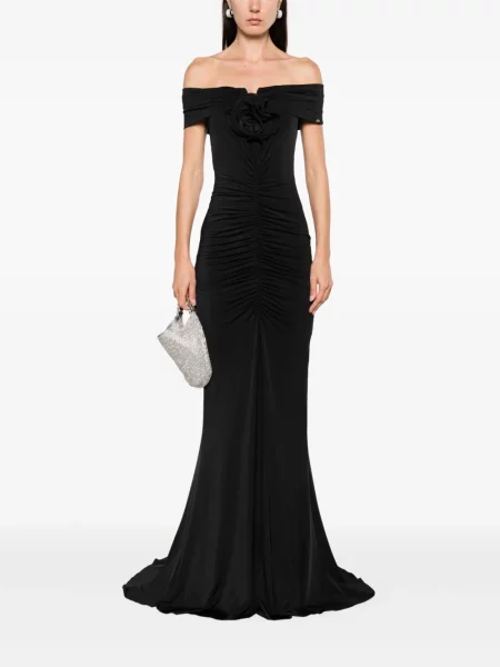 Rochie maxi Nissa cu model floral de costum negru