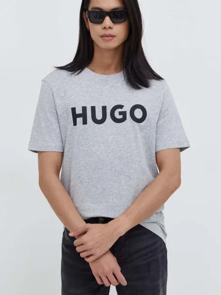 Тениска HUGO с принт сиво