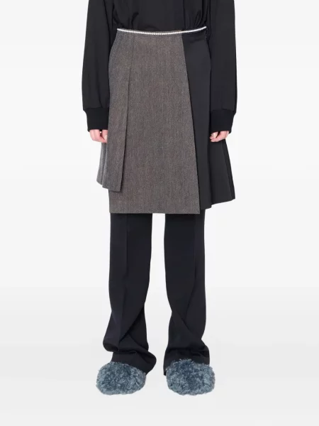 Fusta plisata Kolor cu perle plisată maro