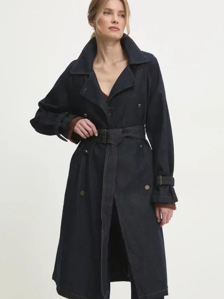 Дънково палто Answear Lab преходен модел с уголемена кройка тъмносиньо