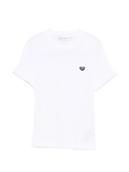 Tricou Maison Labiche cu aplicații cu motiv cu inimi cu nervuri alb