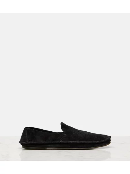 Pantofi loafer The Row din piele de căprioară negru