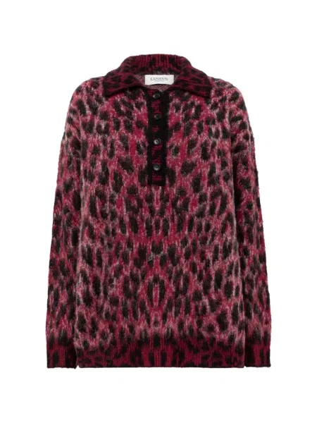 Tricou polo Laneus tricotate cu imagine cu model leopard roșu