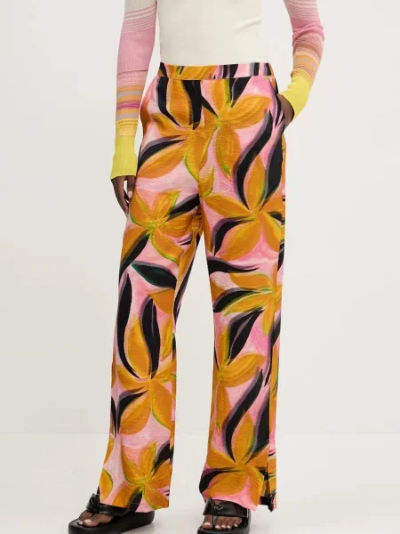 Desigual pantaloni EOS femei roz lat high waist portocaliu