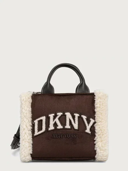 DKNY geantă crossbody pentru femei cu imitație de piele întoarsă maro