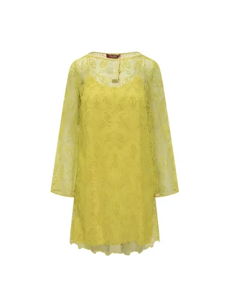Haftowana sukienka mini Max Mara Studio z organzy żółta
