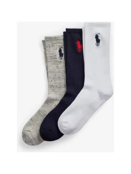 Skarpety Ralph Lauren Big Pony Crew szary melanż granatowy 3 pary biały