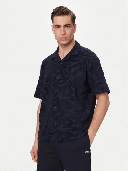 BOSS Tricou polo Flower Bleumarin