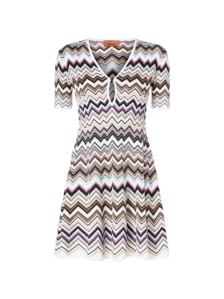 Плетена рокля Missoni с V-образно деколте бяло