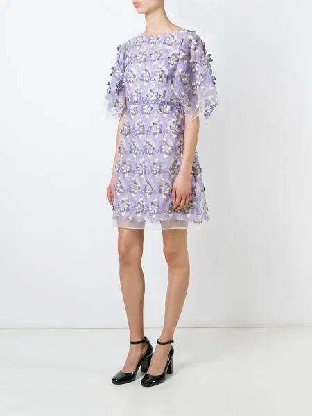 Rochie Giamba cu broderie cu model floral transparente roz